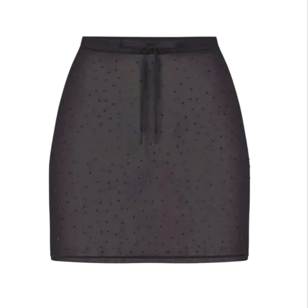NWT SKIMS MESH RHINESTONE COVER MINI SKIRT XXS ONYX BLACK BLING